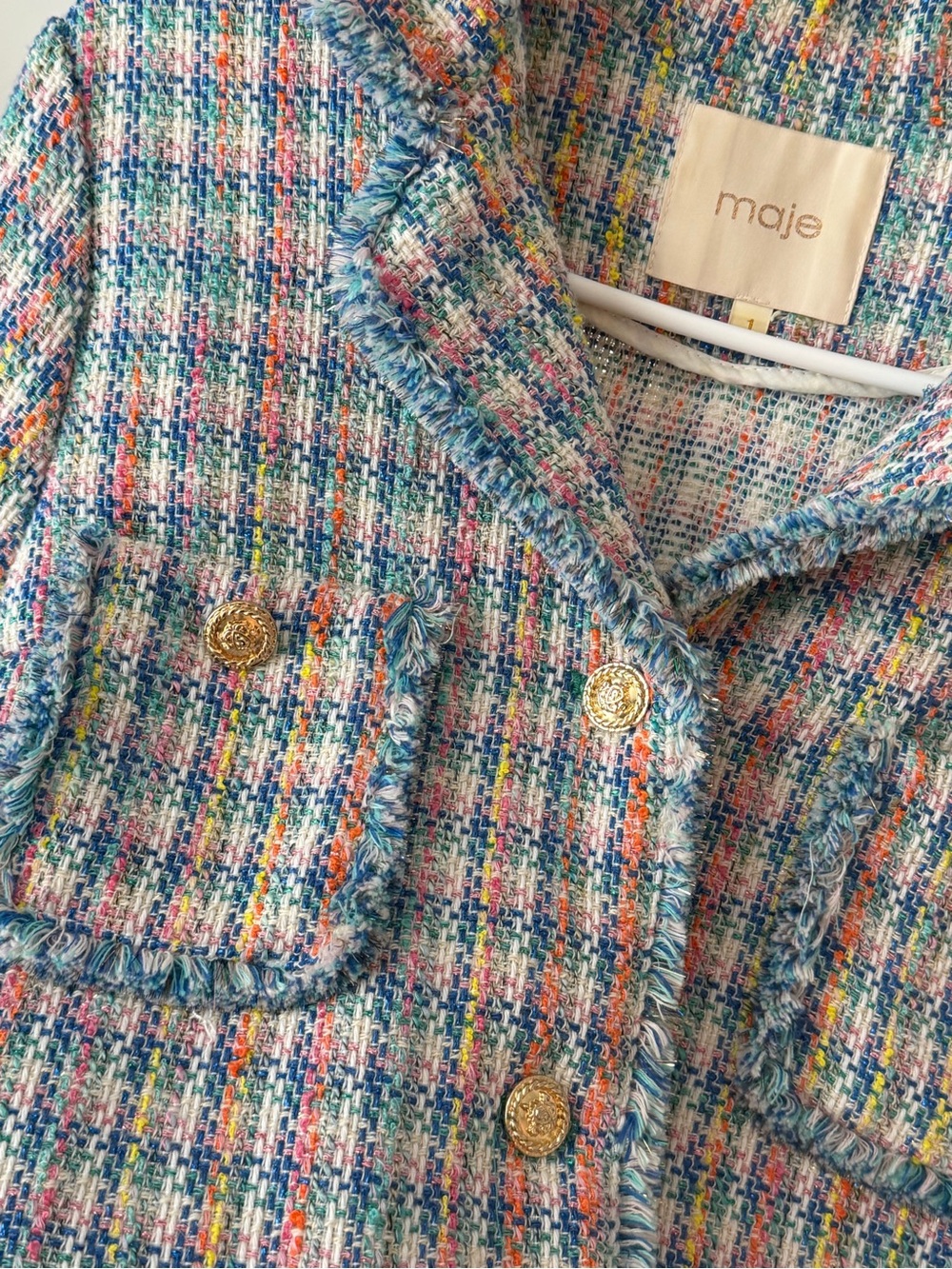 Maje Pastel Multicolor Tweed Short Sleeve Jacket - Picture 3 of 6